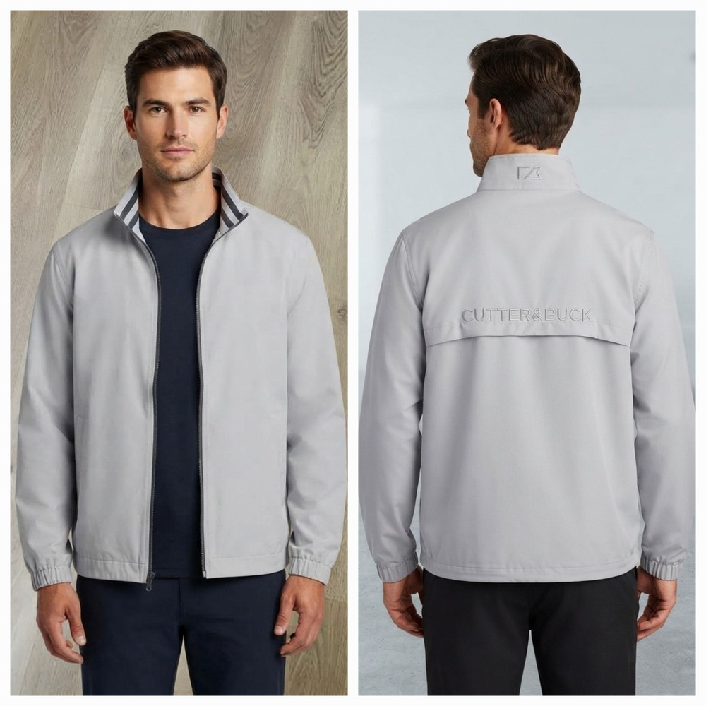 Cutter & Buck CB WeatherTec Gray Full Zip Windbreaker Jacket M Golf Athleisure